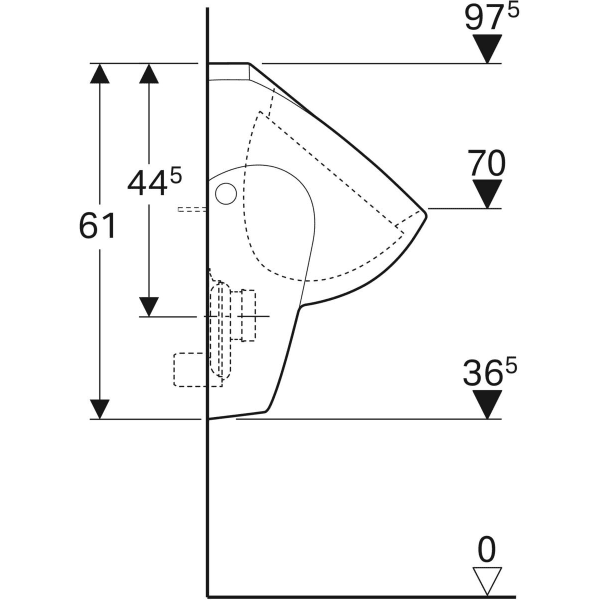 500.344.01.1 ABALONA URINAL FOR CONCEALED FLUSH CONTROL, OUTLET TO THE REAR, WHITE GEBERIT - -59 PCS