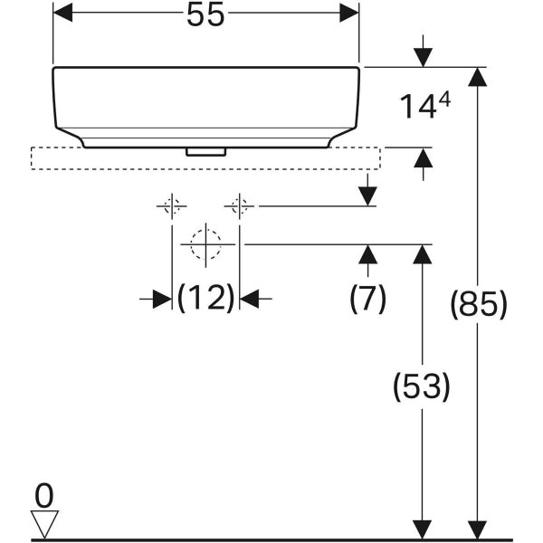 500.774.01.2  LAY-ON WASHBASIN VARIFORM, ELLIPTIC:B=55CM, T=40CM, OVERFLOW=WITHOUT, WHITE GEBERIT - 14 PCS