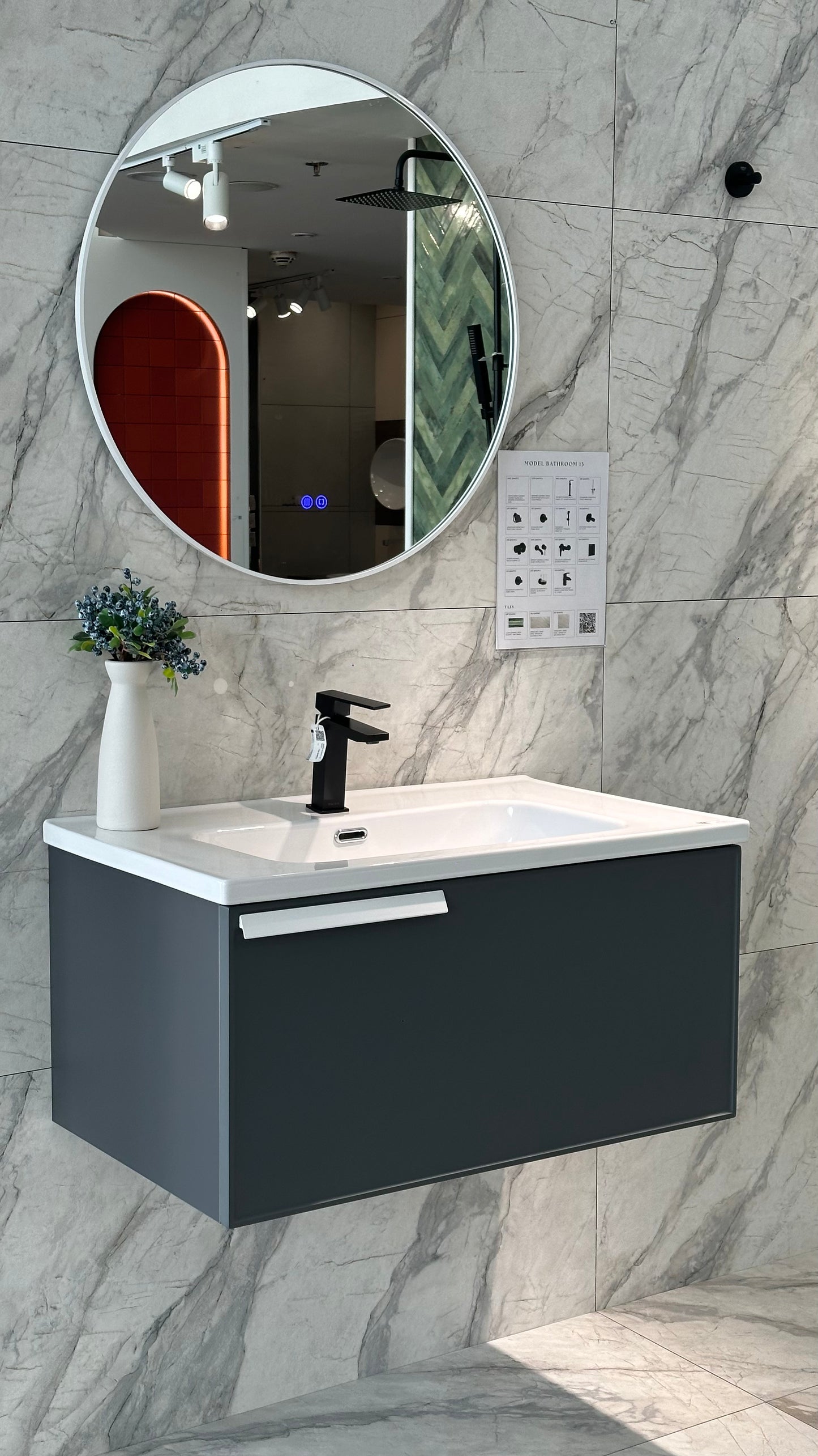 DR800-38-BLOG CABINET FOR QW-1175-80 WASHBASIN, WITH DR-700J LED MIRROR & DR-320SC SIDE CABINET - QUEENSWOOD - 1 SET
