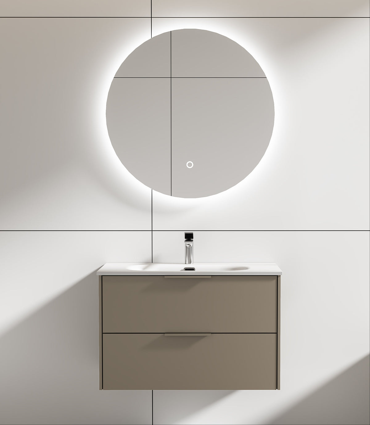 YBC222C-080 BATHROOM CABINET WITH YM190-080 LED  MIRROR, YB222-080 BASIN-CENTRAL BOWL & PTB04-YC1011-080 BASE CABINET 2 DRAWERS - LUCCA - 15 SET