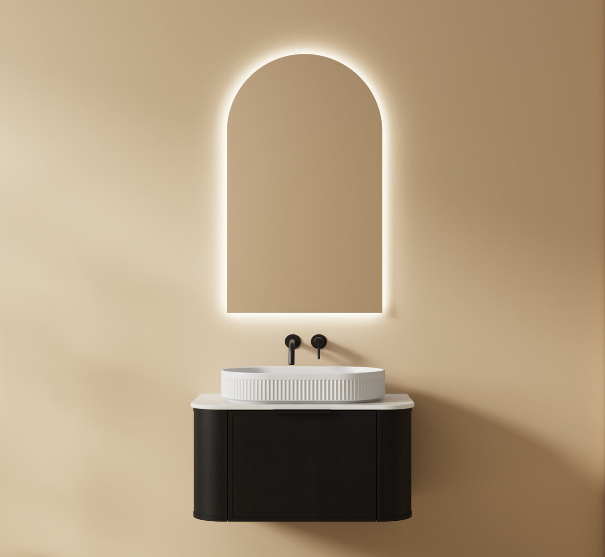 YTG1051-080 BATHROOM CABINET WITH YM1051-060 ARCH LED MIRROR, YTDP-1009 BASIN, YTP1051-080 COUNTER-TOP & YC1051-080 BASE CABINET ONE DRAWER - LUCCA - 15 SET