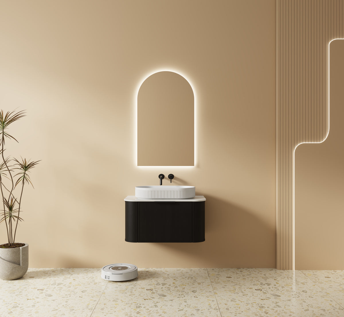 YTG1051-080 BATHROOM CABINET WITH YM1051-060 ARCH LED MIRROR, YTDP-1009 BASIN, YTP1051-080 COUNTER-TOP & YC1051-080 BASE CABINET ONE DRAWER - LUCCA - 15 SET