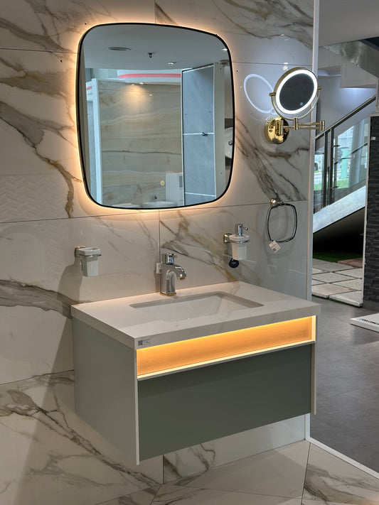 YB-2023-047 CERAMIC BASIN WITH CABINET(800X550MM) & MIRROR(700X700MM) - WONDERFUL HK - 7 SET