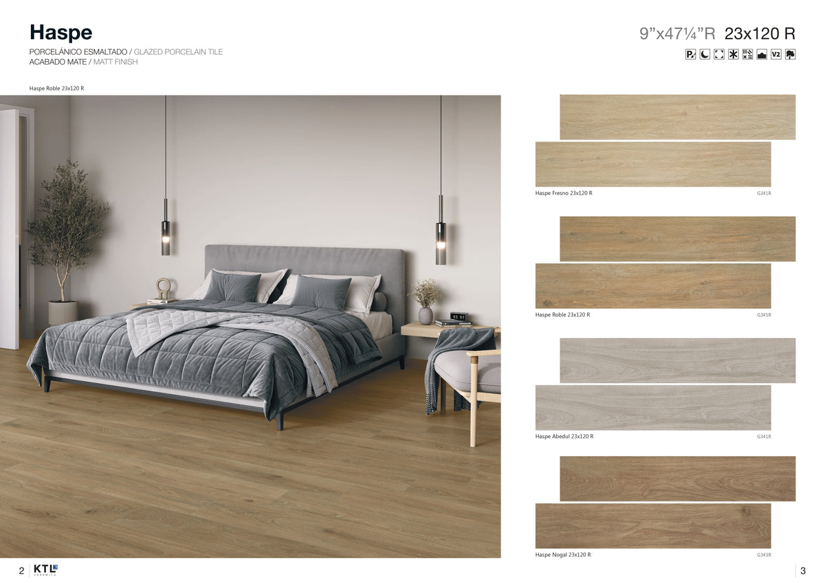 P.E. HASPE ROBLE MT RECT. PORCELAIN 23X120CM - KTL SPAIN - 1 M2