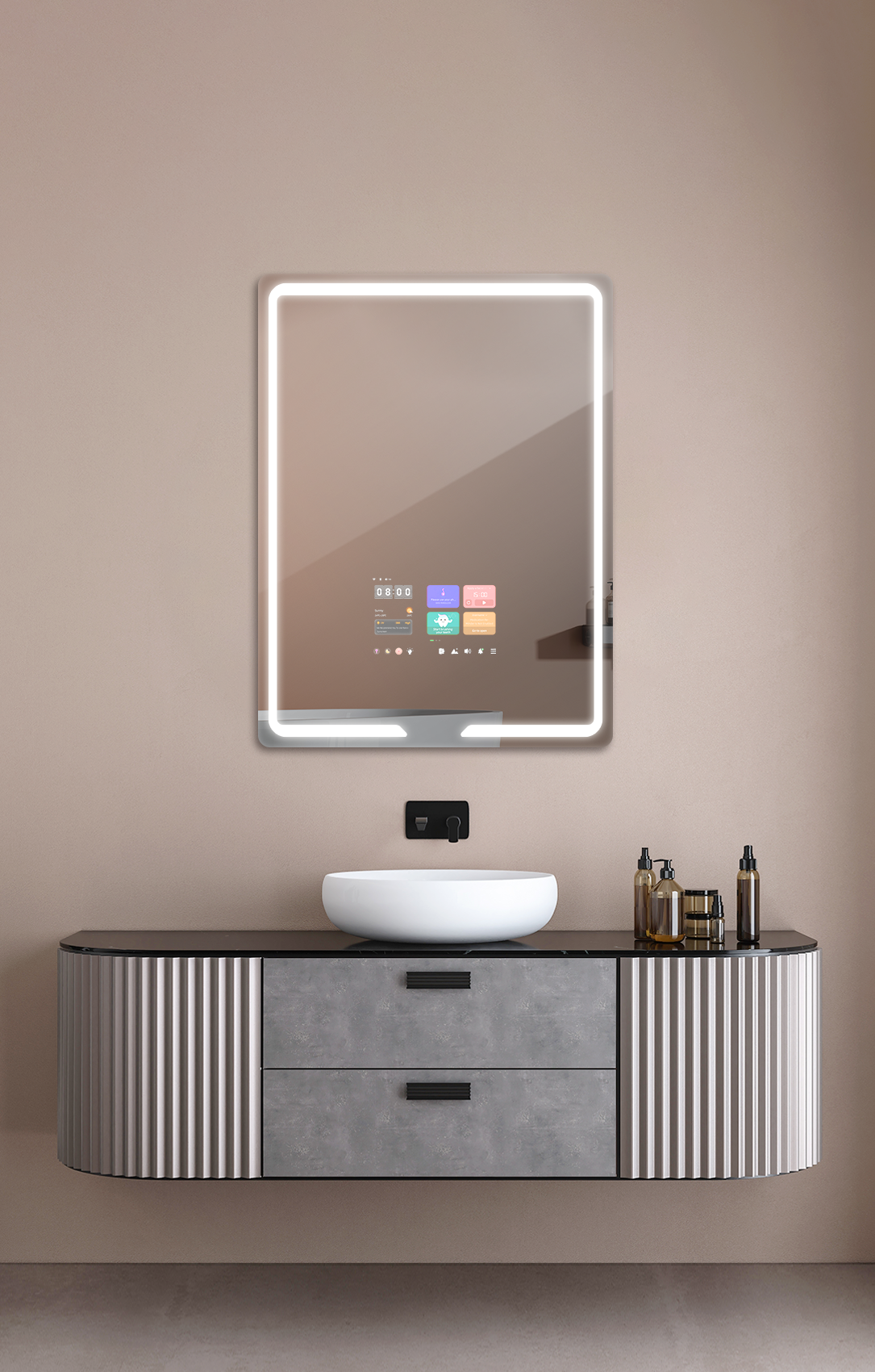S7090 SMART MIRROR 700X900MM, 10.1 INCH TOUCH SCREEN, ANDROID 11 OS, 2+32G, CAPACITIVE TOUCH SCREEN WITH 10 TOUCH POINTS, FRAMELESS SLIM STRUCTURE, WITH LED BACKLIGHT - VERCON CHINA - 10 PCS