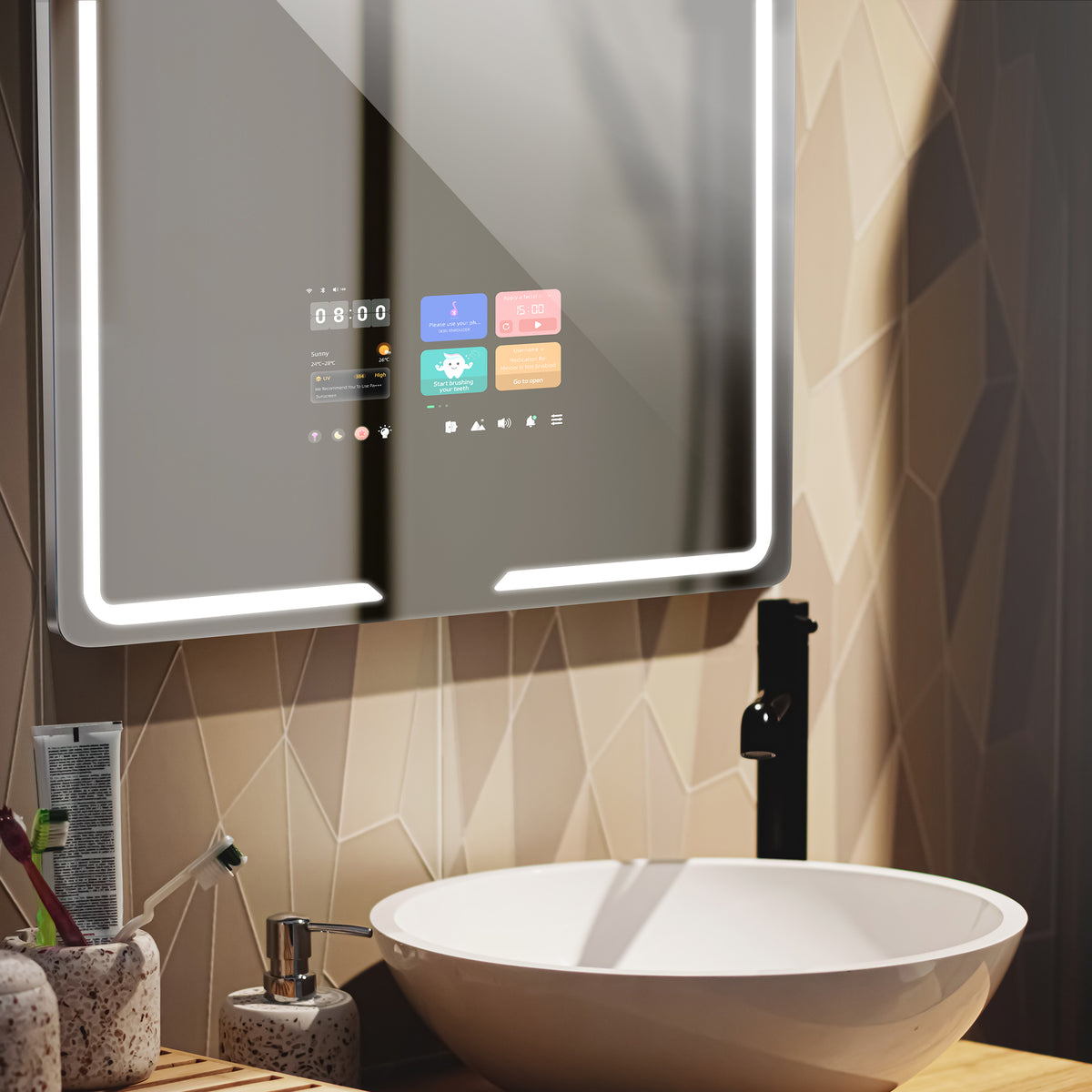 S7090 SMART MIRROR 700X900MM, 10.1 INCH TOUCH SCREEN, ANDROID 11 OS, 2+32G, CAPACITIVE TOUCH SCREEN WITH 10 TOUCH POINTS, FRAMELESS SLIM STRUCTURE, WITH LED BACKLIGHT - VERCON CHINA - 10 PCS