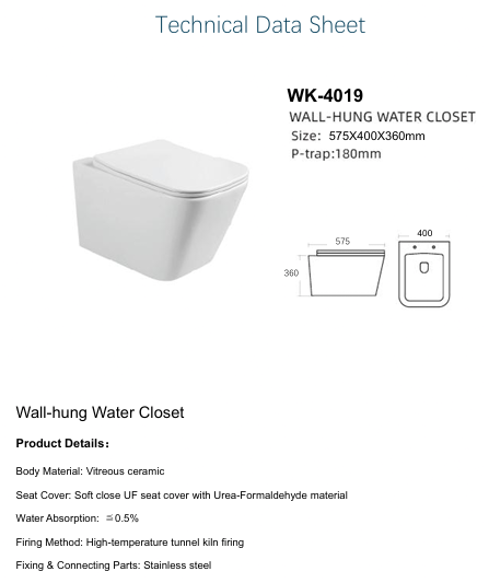 4019-180/UF WALL HUNG TOILET P-TRAP 180MM UF COVER 572X404X360MM - KSA - 204 PCS