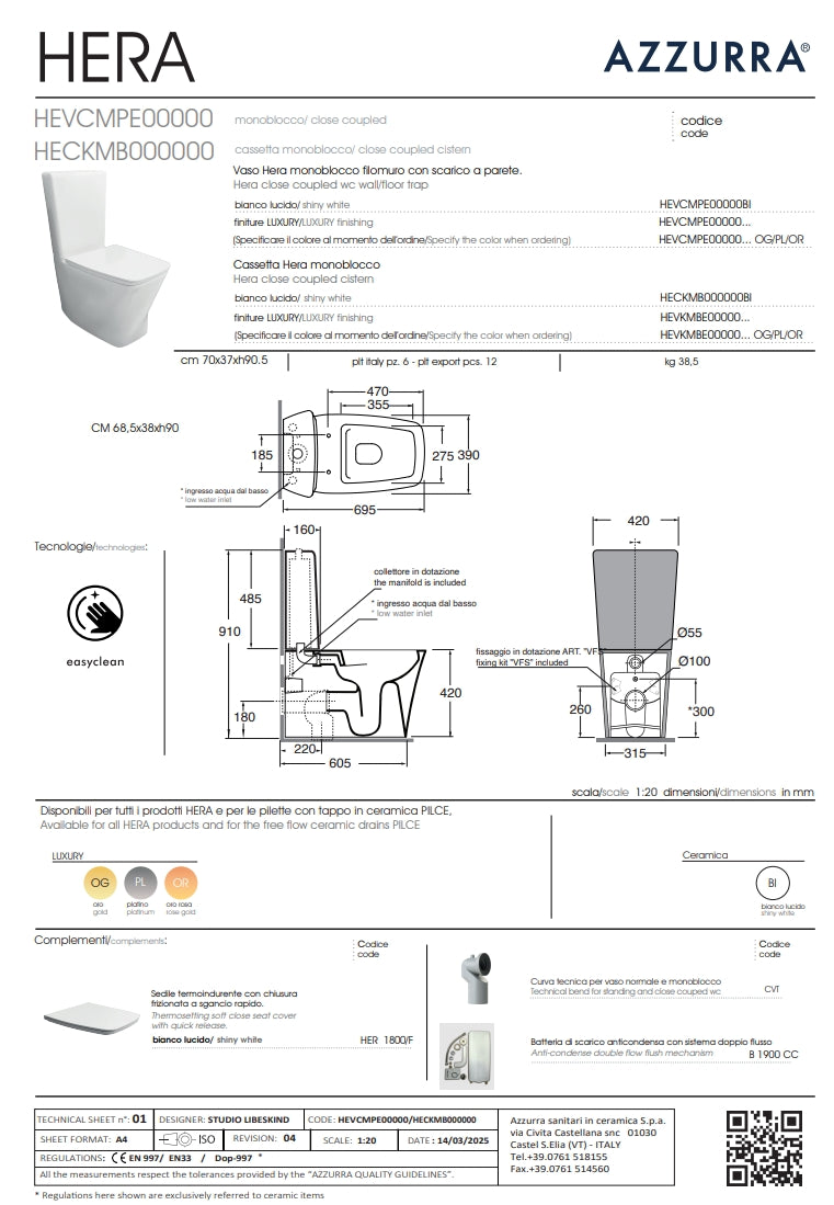 HEVCMPE00000BI E/C CLOSE COUPLED WC HERA WHITE - AZZURRA ITALY - 1 PCS