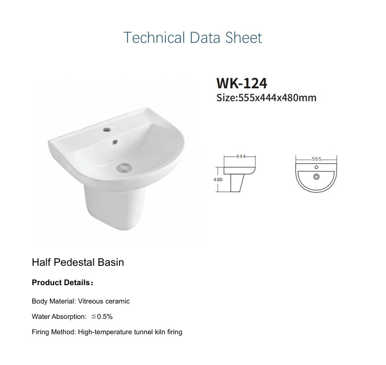 112/C+124/C WASH BASIN HALF PEDESTAL 555X444X480MM - KSA - 78 PCS