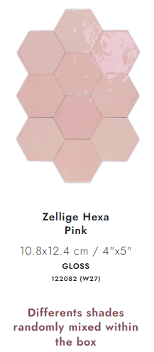 122082 ZELLIGE HEXA PINK 10.8X12.4CM - WOW SPAIN - 31 M2
