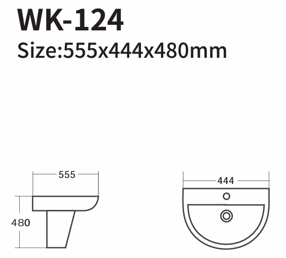 112/C+124/C WASH BASIN HALF PEDESTAL 555X444X480MM - KSA - 78 PCS