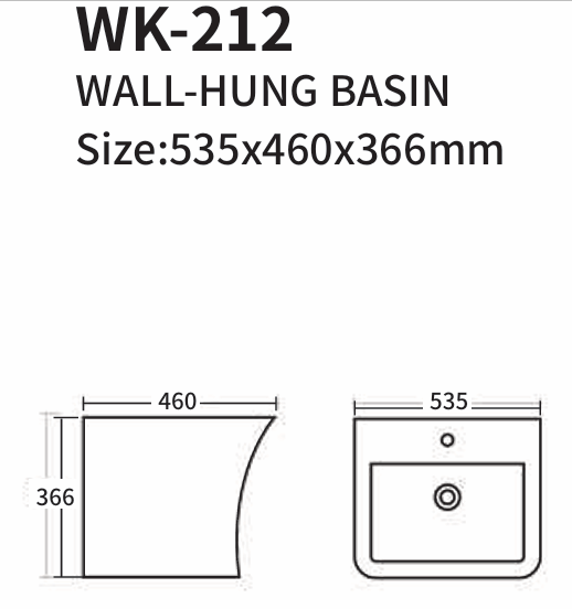 212/C WASH BASIN WALL-HUNG 535X460X366MM - KSA - 1 PCS