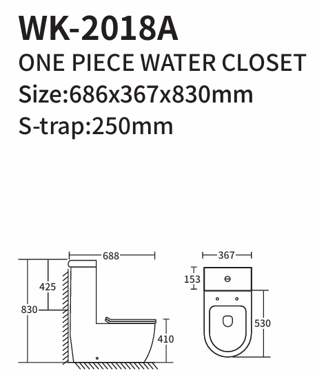 2018A-250/PP-01 ONE PIECE WATER CLOSET S-TRAP 250MM PP COVER 686X367X830MM - KSA - 142 PCS