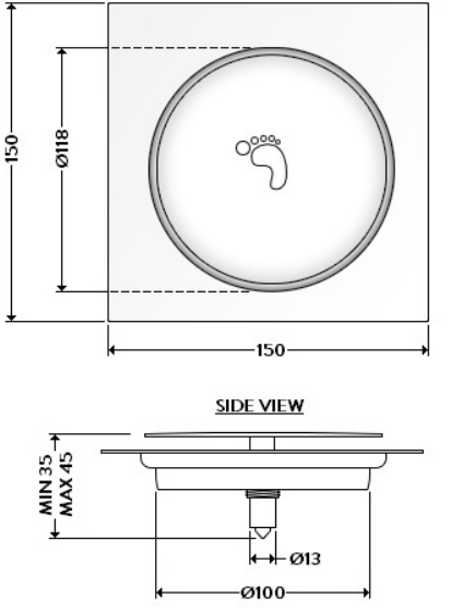 AQD-115P-SS FLOOR DRAIN PUSH TYPE POP UP COVER PLATE VERTICAL OUTLET 10 CM 15X15 CM BAGNODESIGN UK - 426 PCS