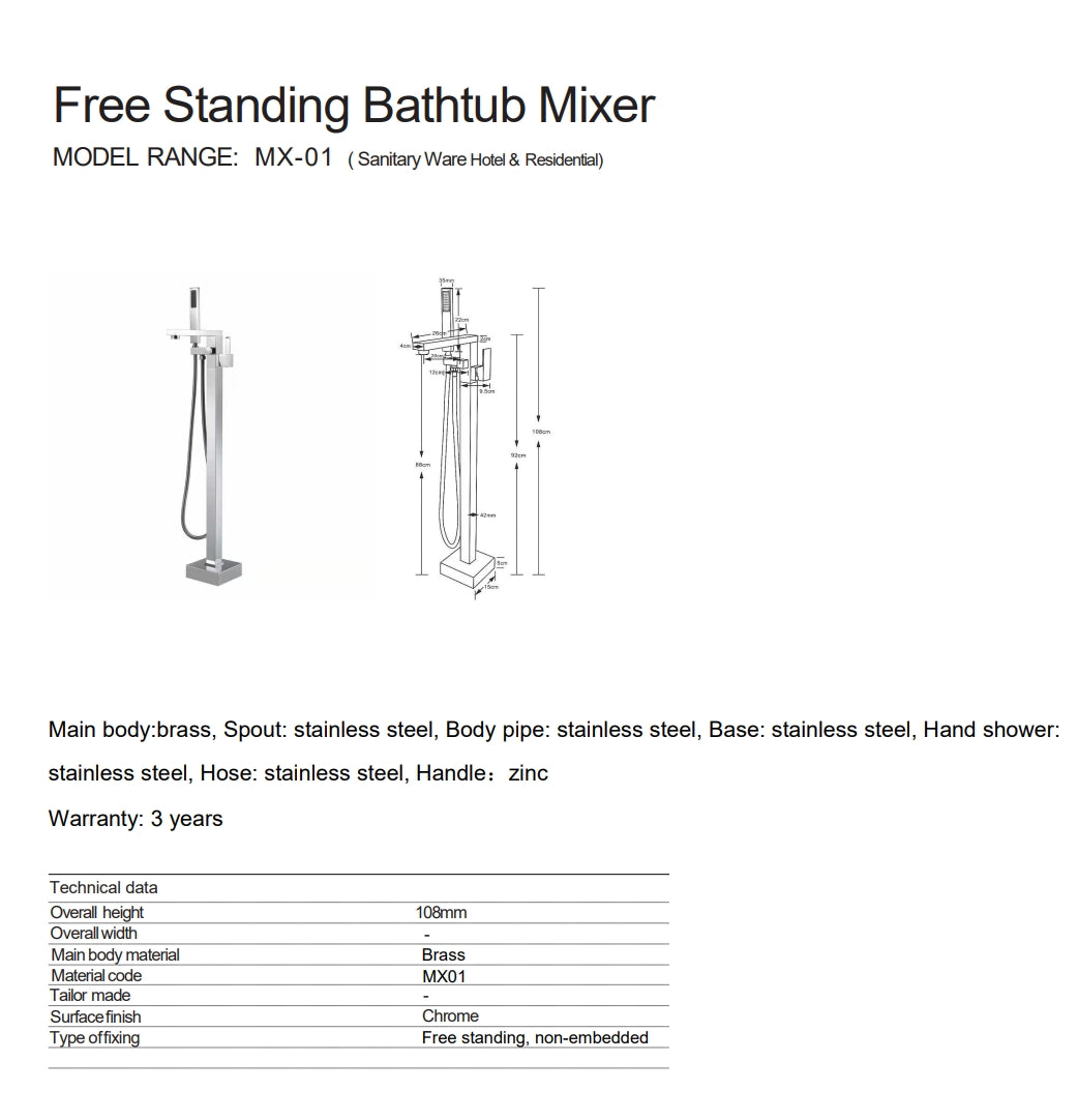 MX-01 FREE STANDING BATH MIXER WITH HAND-HELD SHOWER - WONDERFUL HK - 6 PCS