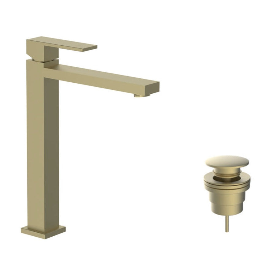 CUB341SB-418 CUBE SINGLE LEVER HIGH-NECK WASHBASIN MIXER WITH CLIC-CLAC WASTE SET - T&M DESIGN - 2 SET