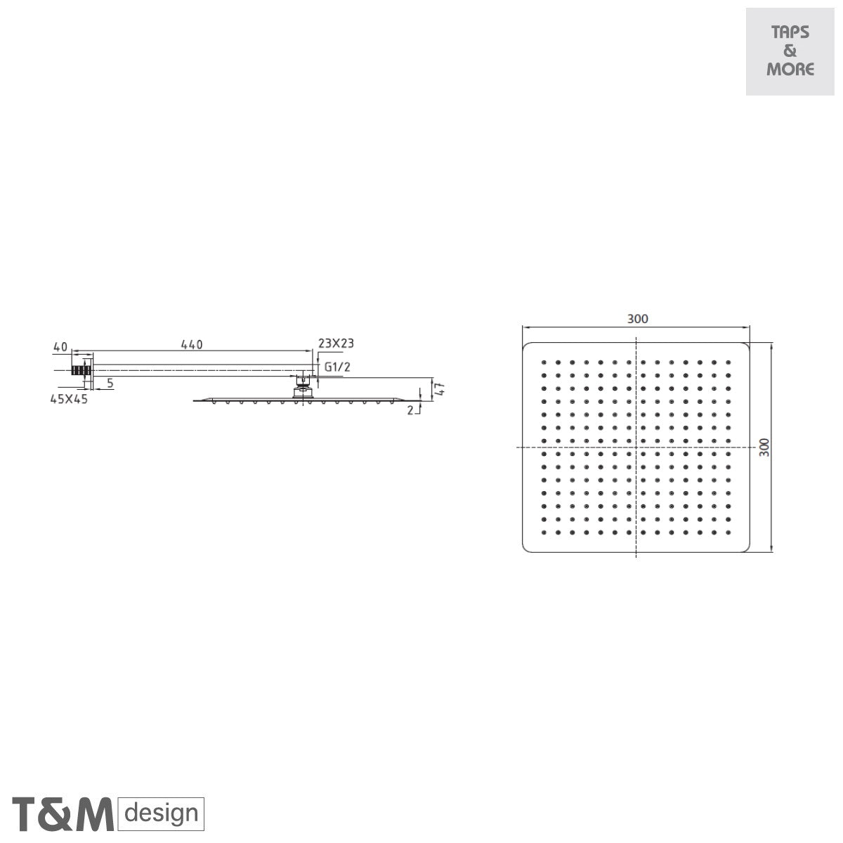SHLI300SB LINE RAIN SHOWER HEAD WALL MOUNTED CONSISTING OF :  SQUARE SHOWER HEAD 300 X 300 MM WITH SWIVEL JOINT WITH SHOWER ARM - T&M DESIGN - 6 SET