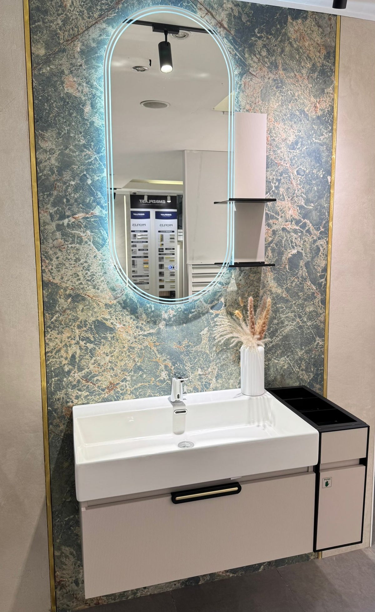 CB-800-OW & CB-SC204546R-OW CABINET FOR QW129-1191-80-HG WASHBASIN WITH CB-5011J LED MIRROR & CB-L146012 SIDE SHELF - QUEENSWOOD - 7 SET