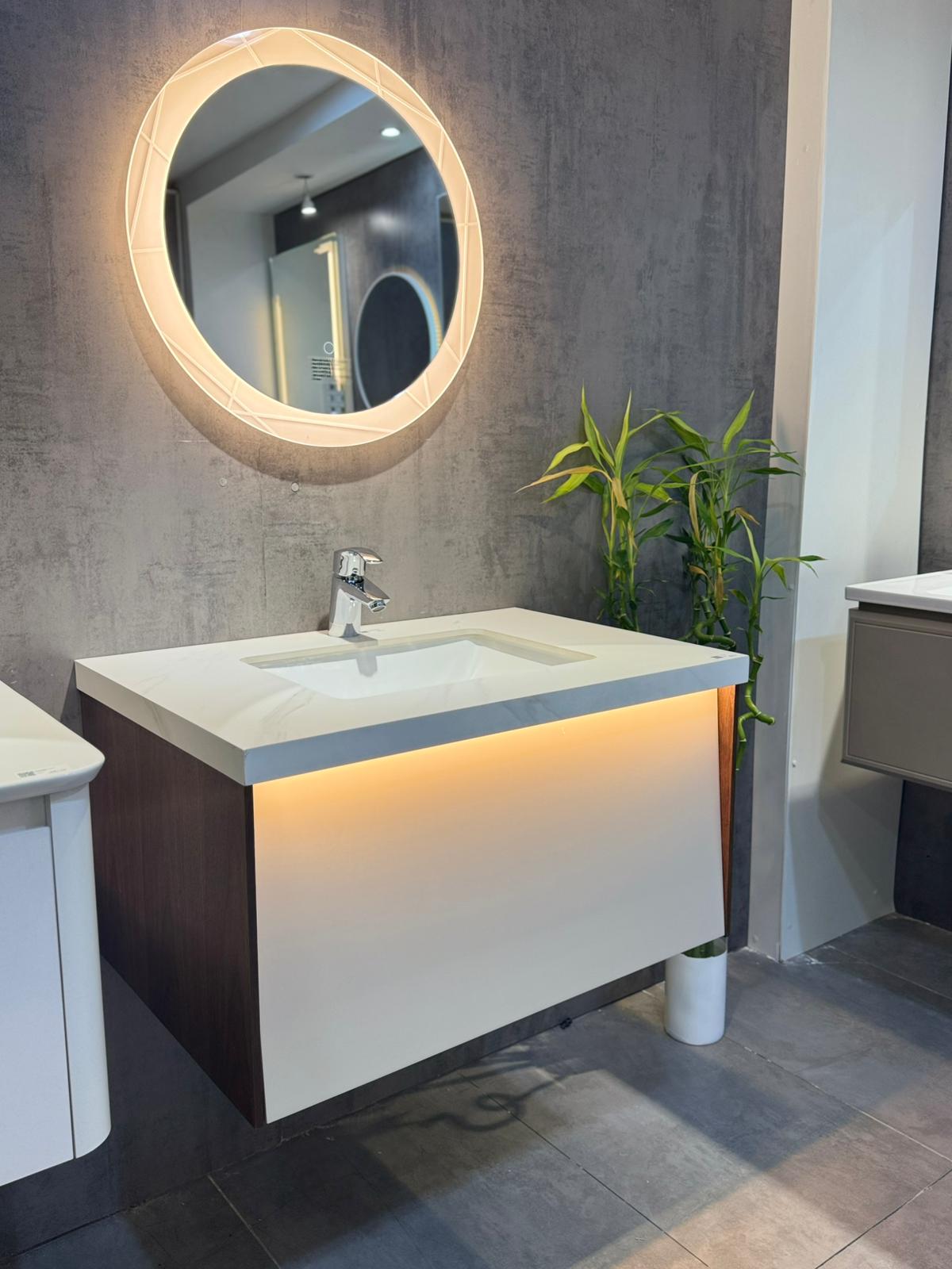 YB-2023-051 CERAMIC BASIN WITH CABINET(800X525MM) & M3053(WT-1007) LED MIRROR ROUND DIA.600MM - WONDERFUL HK - 0 SET