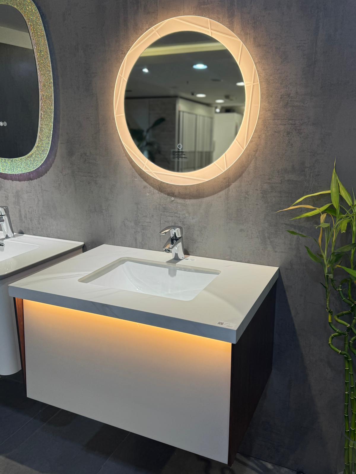 YB-2023-051 CERAMIC BASIN WITH CABINET(800X525MM) & M3053(WT-1007) LED MIRROR ROUND DIA.600MM - WONDERFUL HK - 0 SET