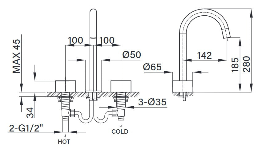 81075JOCC DISK WASH BASIN IN 3 HOLES MIXER WITH CLICK-CLACK WASTE - MAIER - 5 PCS