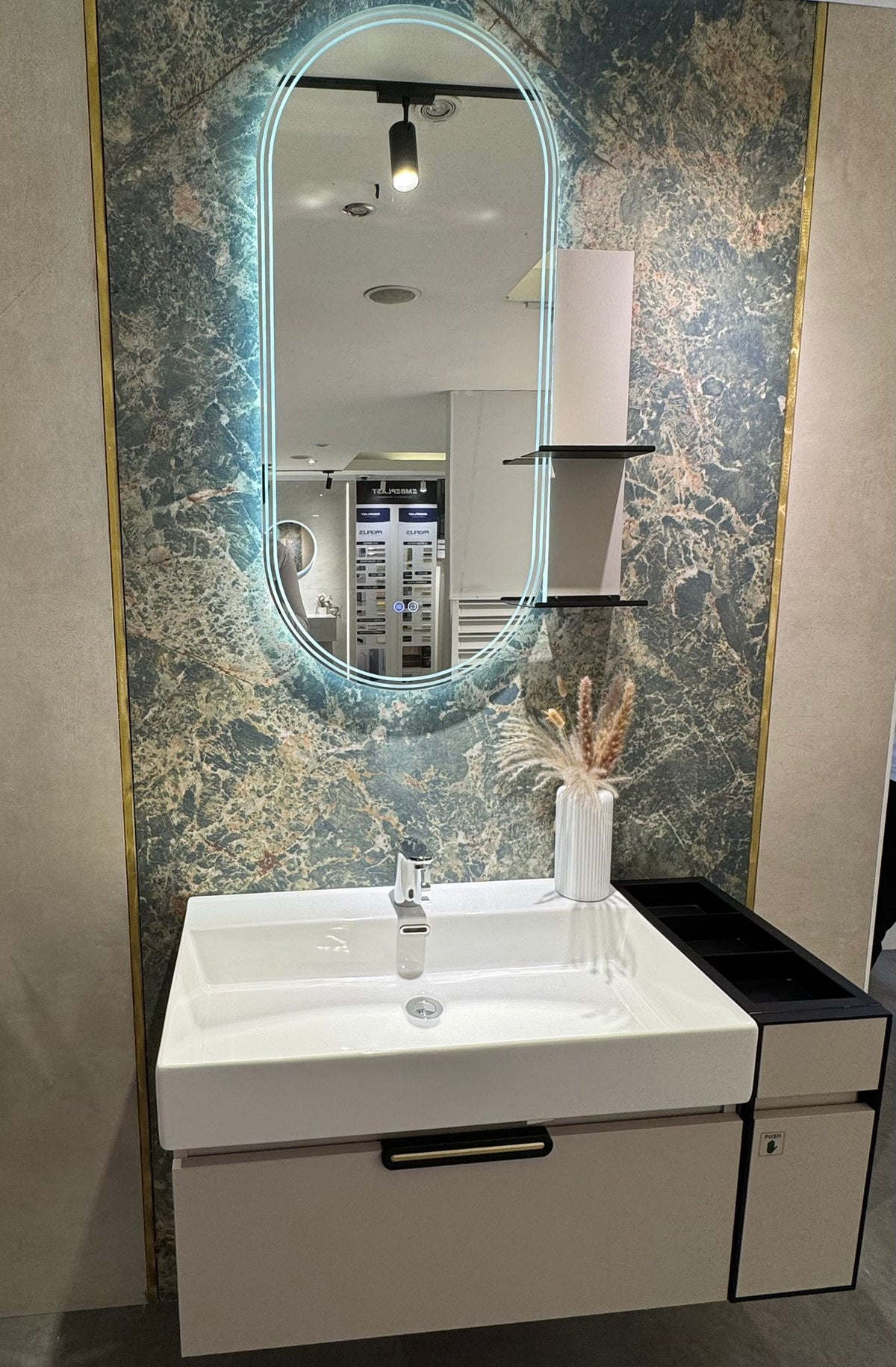 CB-800-OW & CB-SC204546R-OW CABINET FOR QW129-1191-80-HG WASHBASIN WITH CB-5011J LED MIRROR & CB-L146012 SIDE SHELF - QUEENSWOOD - 7 SET