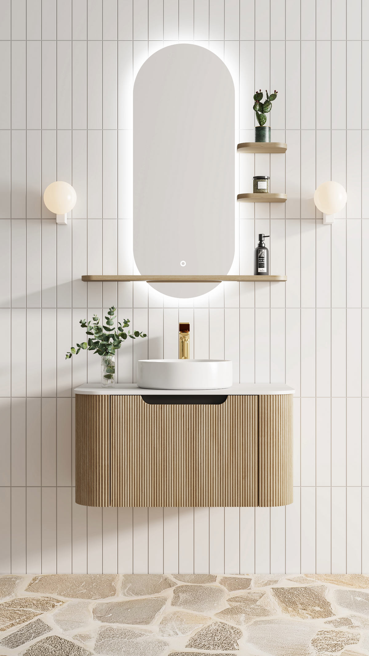 YTG1045-080 BATHROOM CABINET WITH YM1053-040 LED  MIRROR, YM1045-SHELF-040, YM1045-SHELF-080, YT036 TOP BASIN, YTG1045 COUNTER-TOP & YG1045C BASE CABINET-SINGLE DRAWER - LUCCA - 15 SET