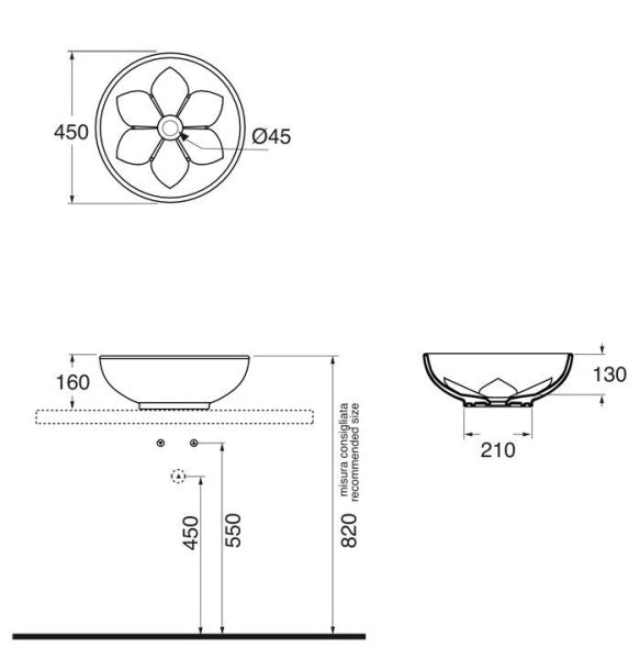 FLE200N1,INT01 FLEUR OVER COUNTER WASH BASIN 45CM & DENIM PAINTING ON BLACK BACKGROUND AZZURRA ITALY - 5 SET