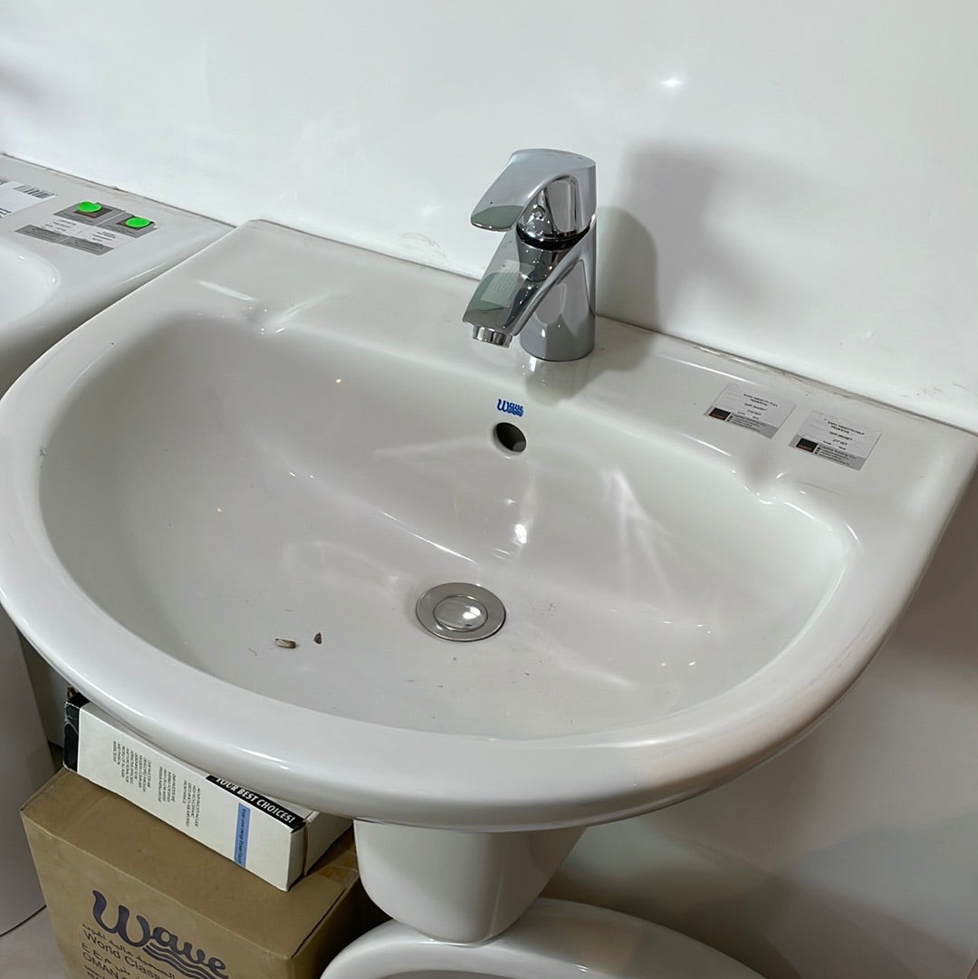 SARA WASH BASIN WB551TH WITH HALF PEDESTAL 55 CM & FIXING KIT WAVE OMAN - 7 SET