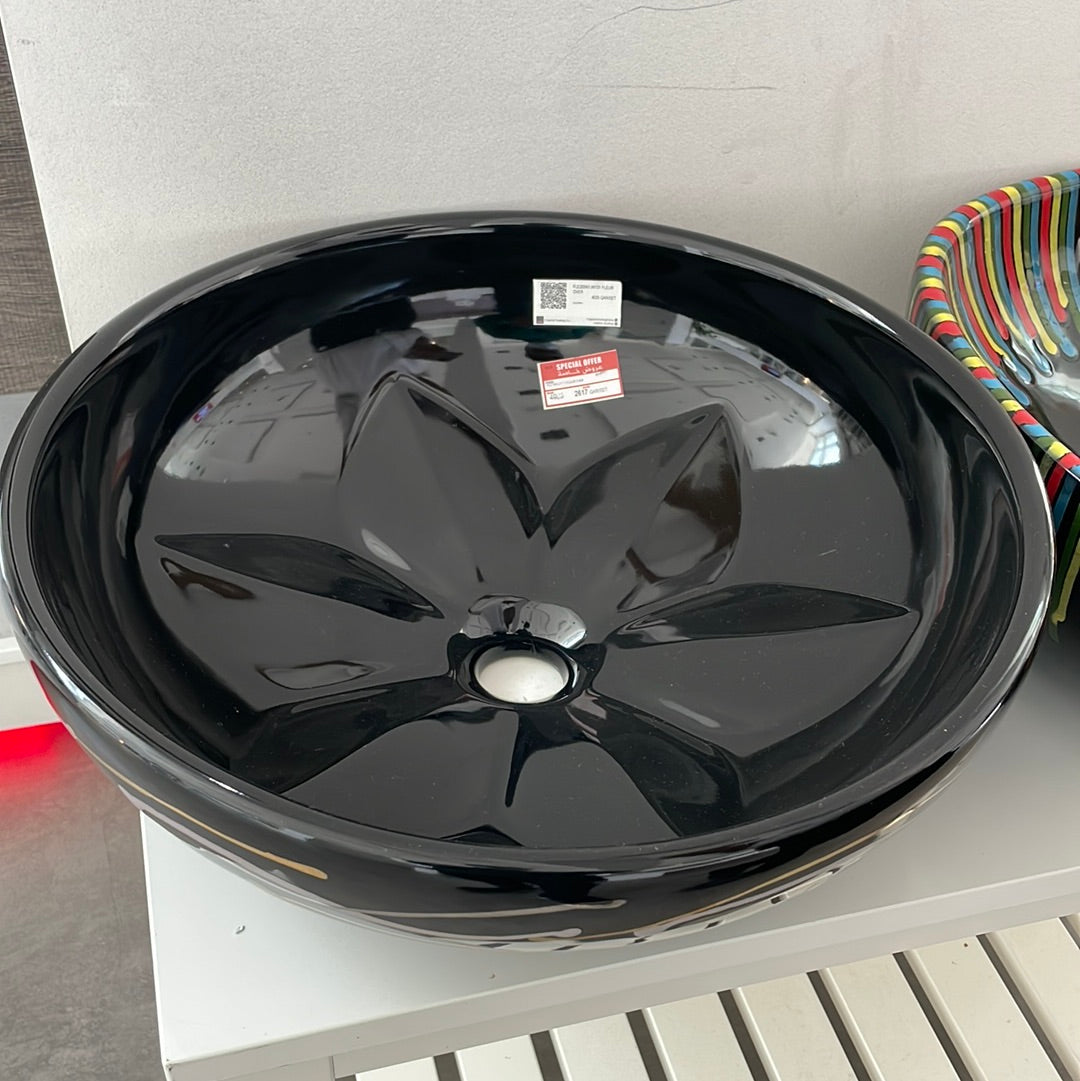 FLE200N1,INT01 FLEUR OVER COUNTER WASH BASIN 45CM & DENIM PAINTING ON BLACK BACKGROUND AZZURRA ITALY - 5 SET